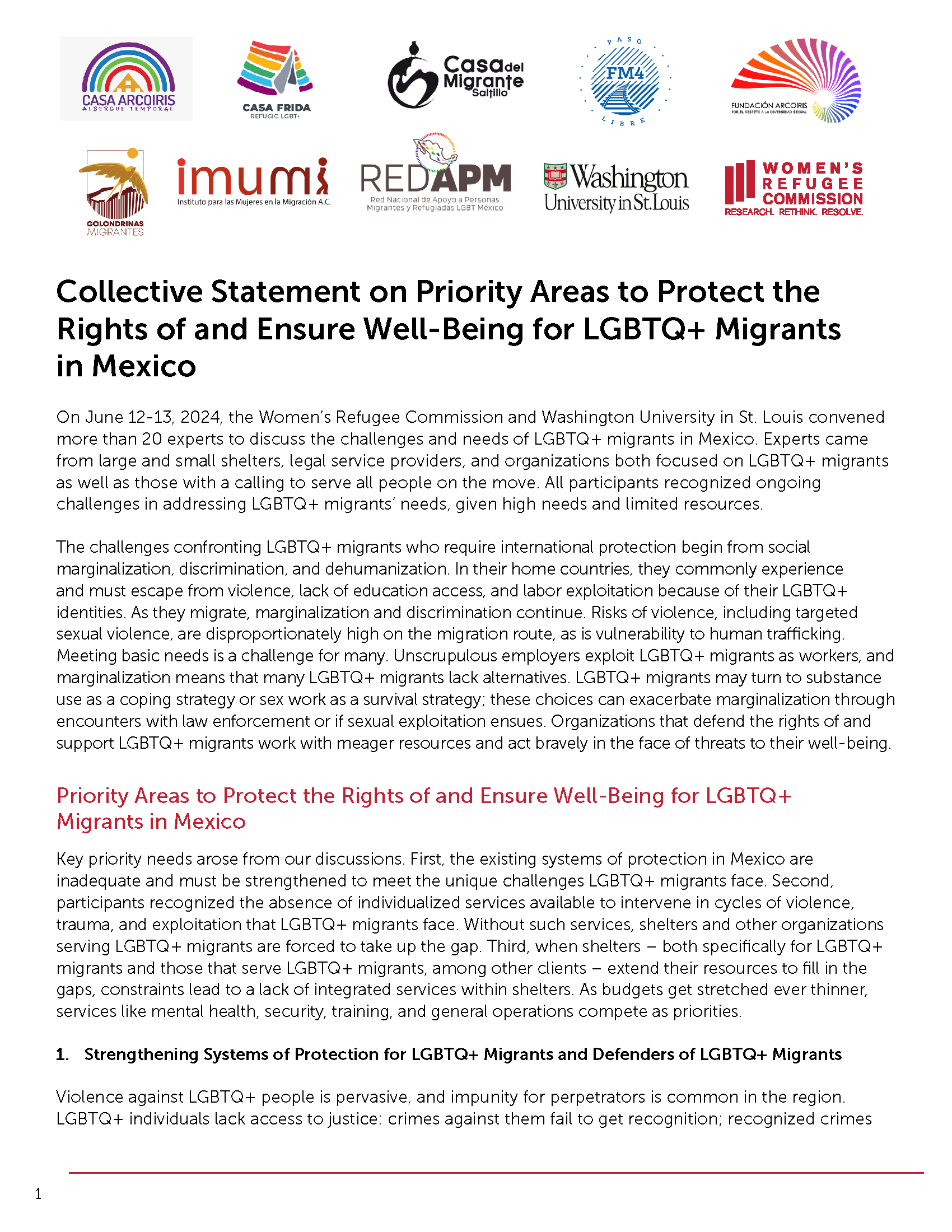 Collective Statement on Priority Areas to Protect the Rights of and Ensure Well-Being for LGBTQ+ Migrants in Mexico