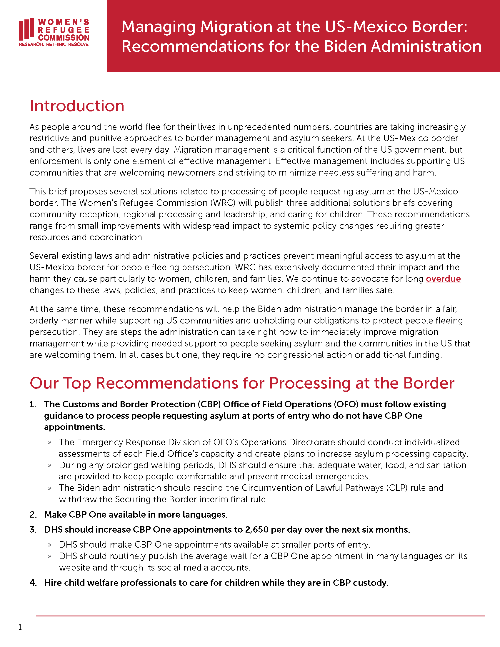 Managing Migration at the US-Mexico Border: Recommendations for the Biden Administration