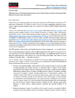 2024 Open Letter to Permanent Representatives to the United Nations in Advance of the Annual Open Debate on Women, Peace and Security